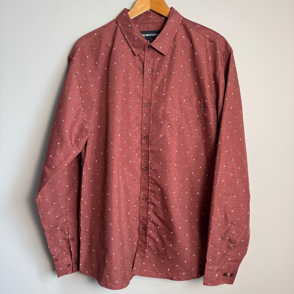 Molokai Surf Co Men's Long Sleeve Button‎ Up Casual Dress Shirt Burgundy X-Large